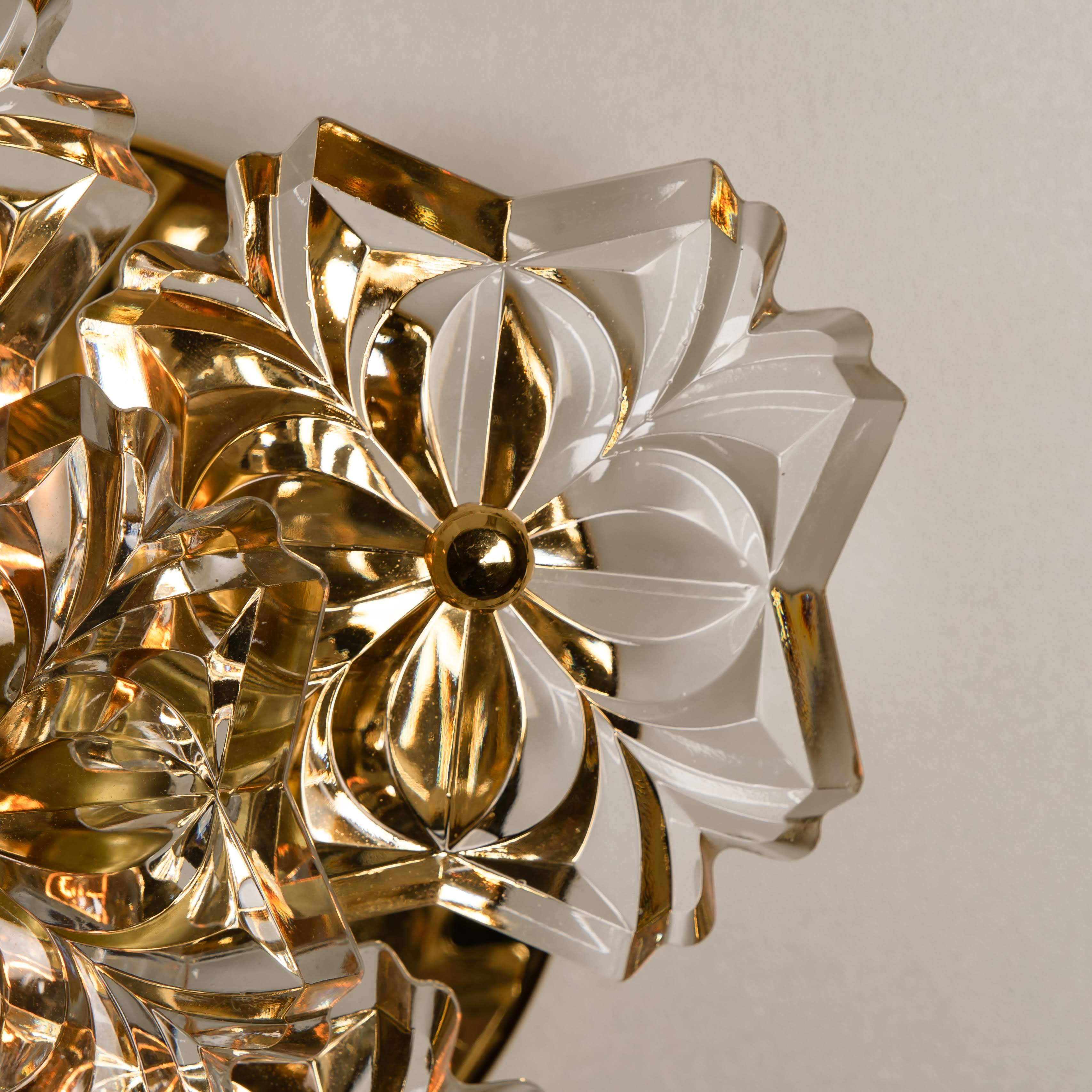 Pair of Mid Century Brass Floral Wall Lights by Hillebrand, 1970s