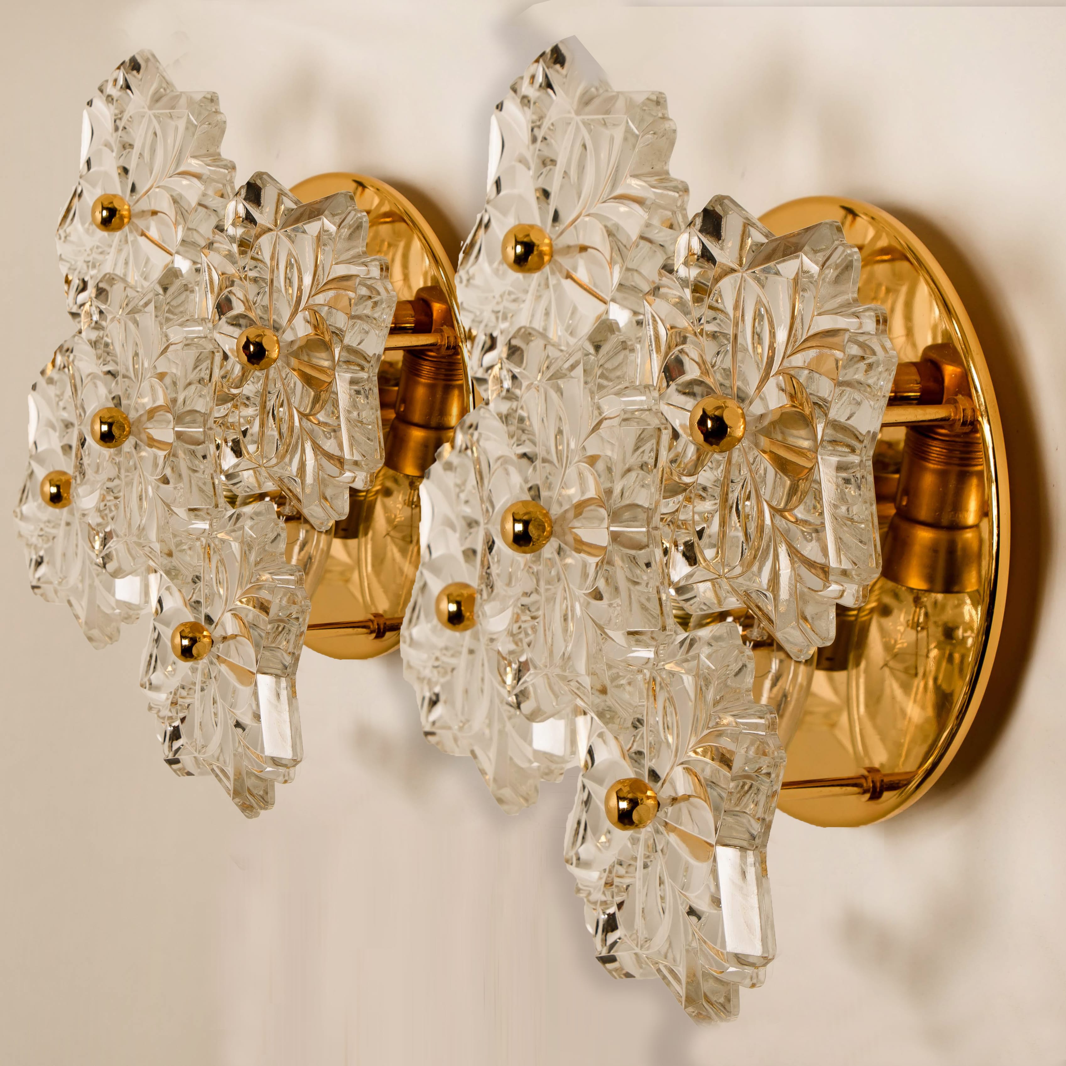 Pair of Mid Century Brass Floral Wall Lights by Hillebrand, 1970s