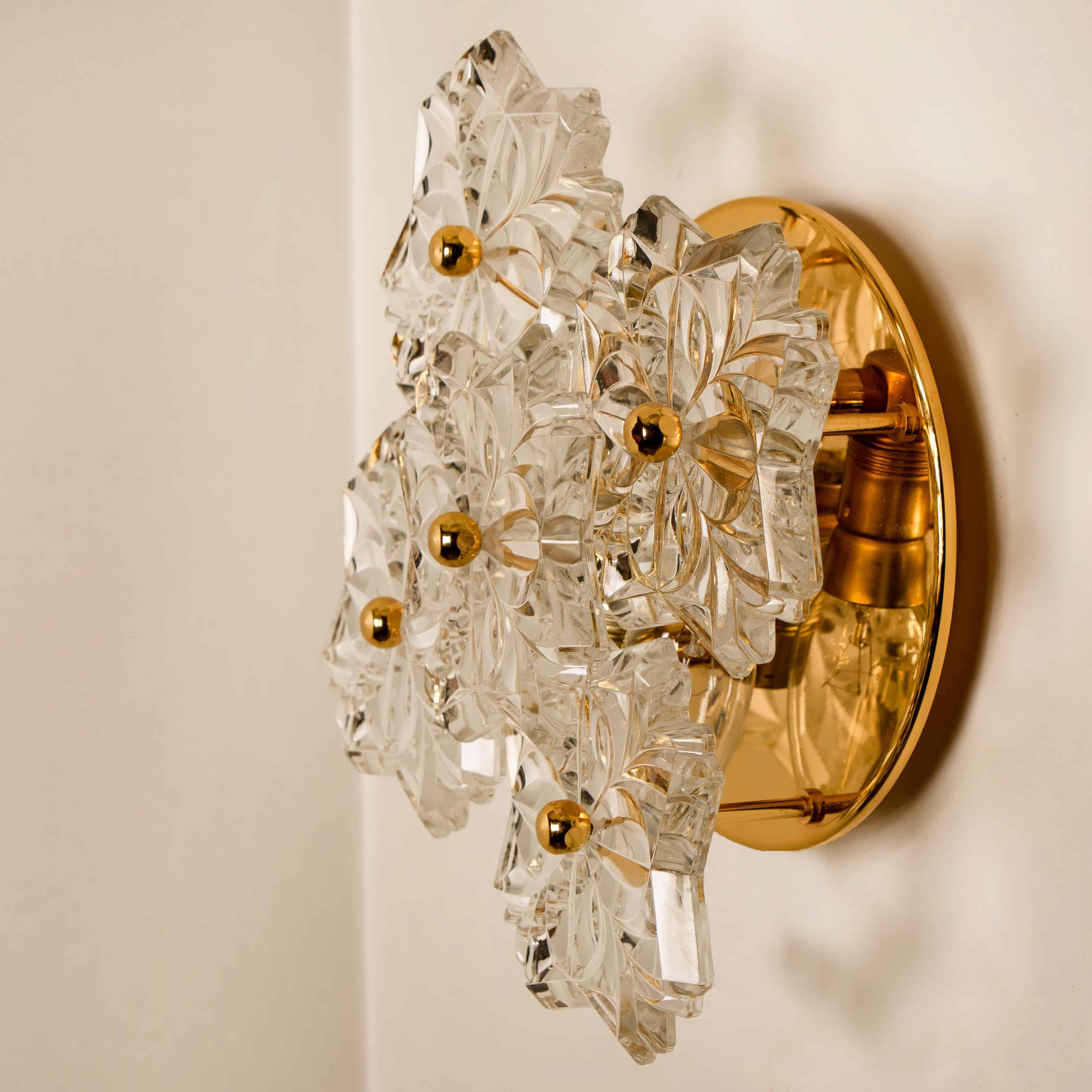 Pair of Mid Century Brass Floral Wall Lights by Hillebrand, 1970s