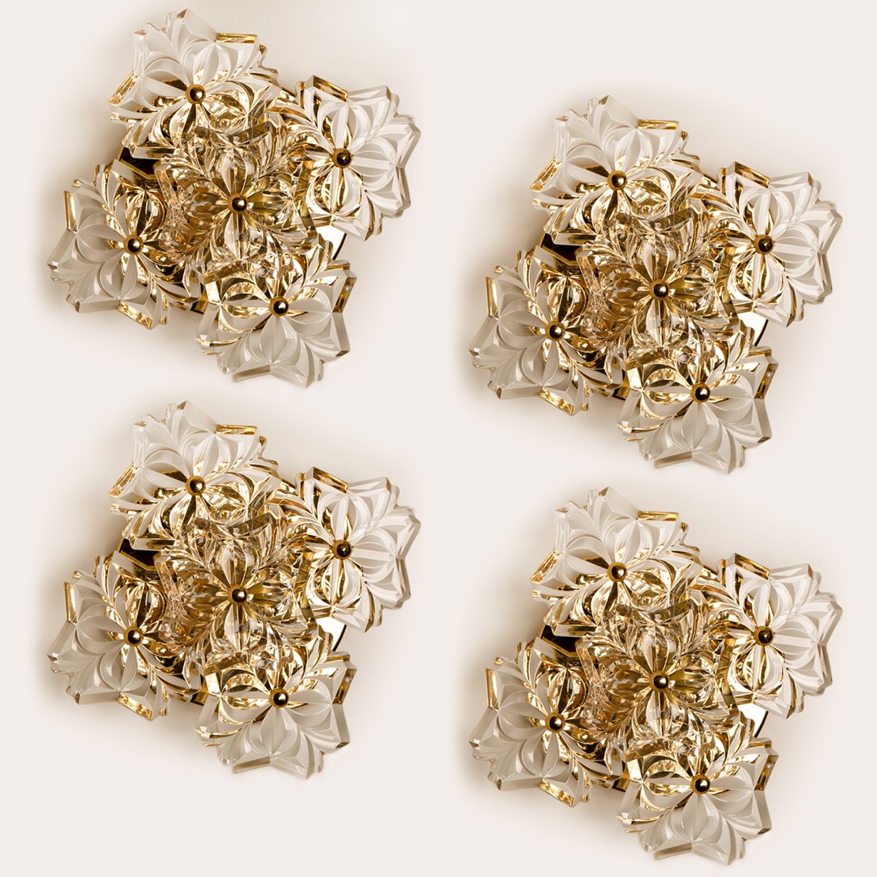 Pair of Mid Century Brass Floral Wall Lights by Hillebrand, 1970s