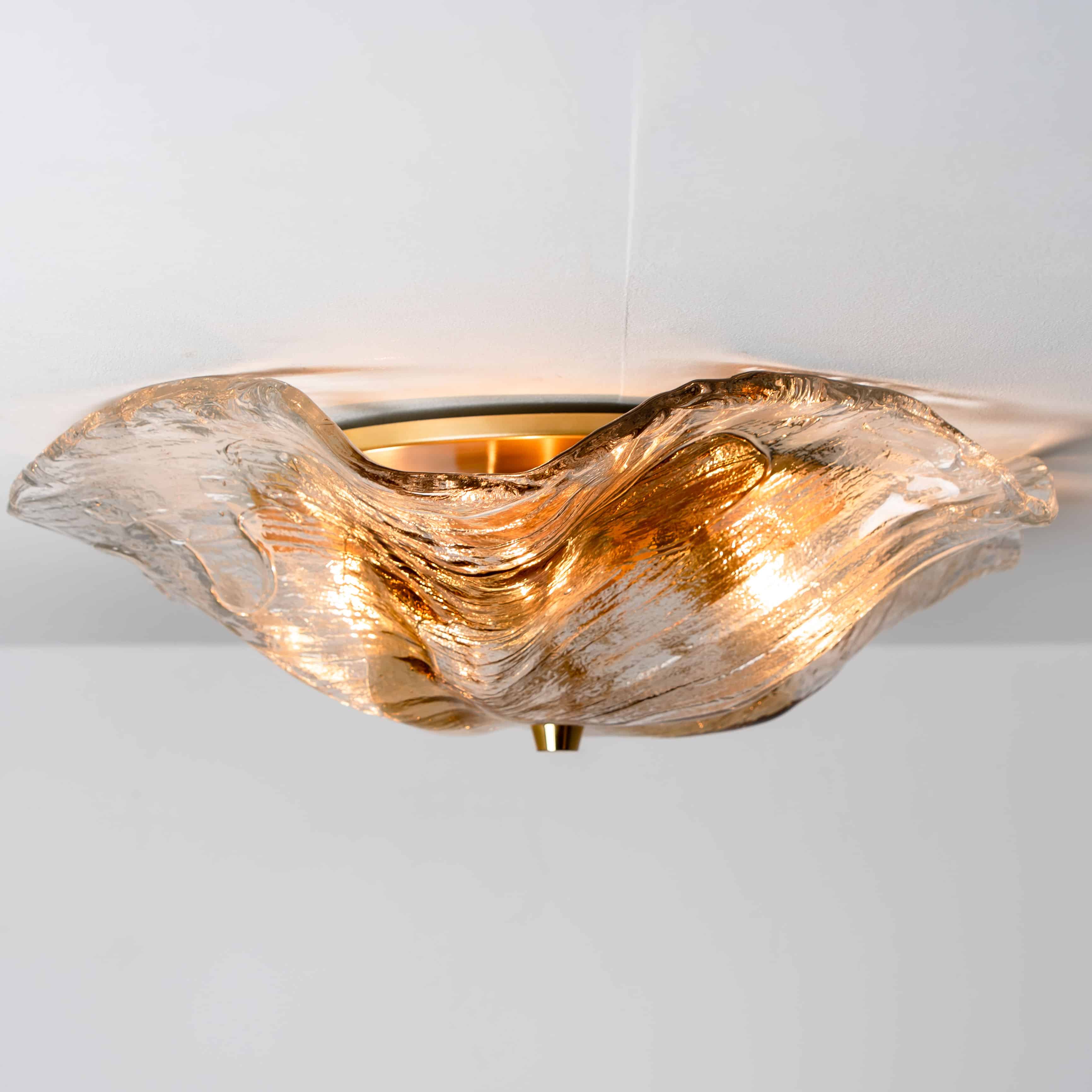 One of Two  J.T. Kalmar Franken Brown and Clear Flush Mounts Wall Lights, 1960