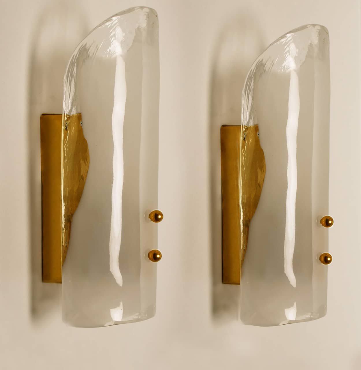 Brass and Hand Blown Murano Glass Wall Lights by J.T. Kalmar, 1960s