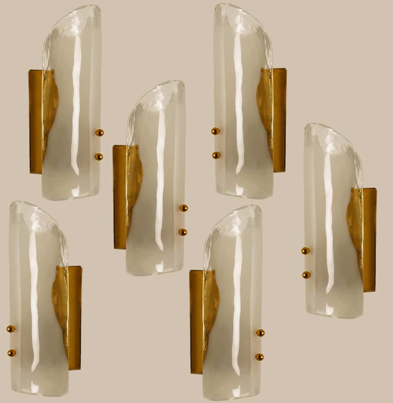 Brass and Hand Blown Murano Glass Wall Lights by J.T. Kalmar, 1960s