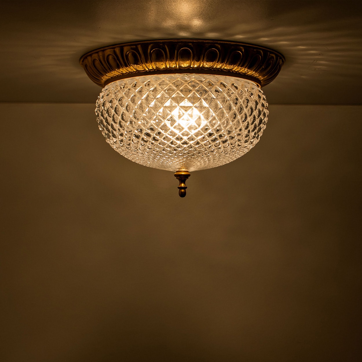 Glass Bowl Flush Mount Limburg Glashutte, Germany, 1960s