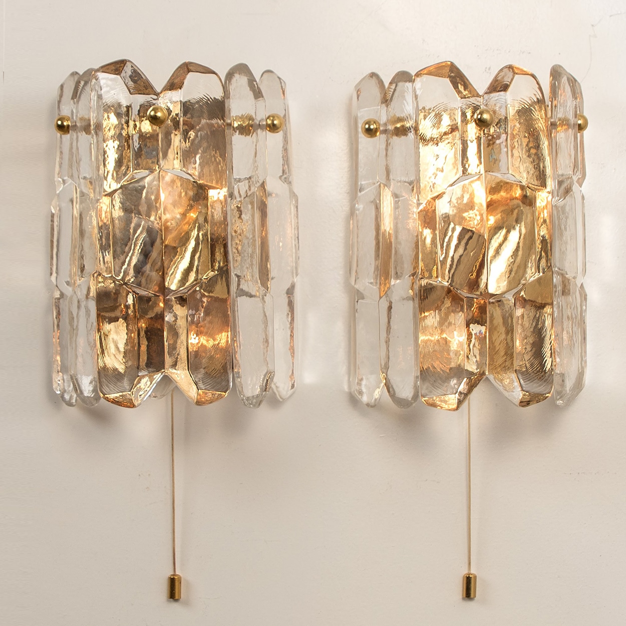 1 of 2 Pairs of Small J.T. Kalmar 'Palazzo' Wall Light Fixtures Gilt Brass