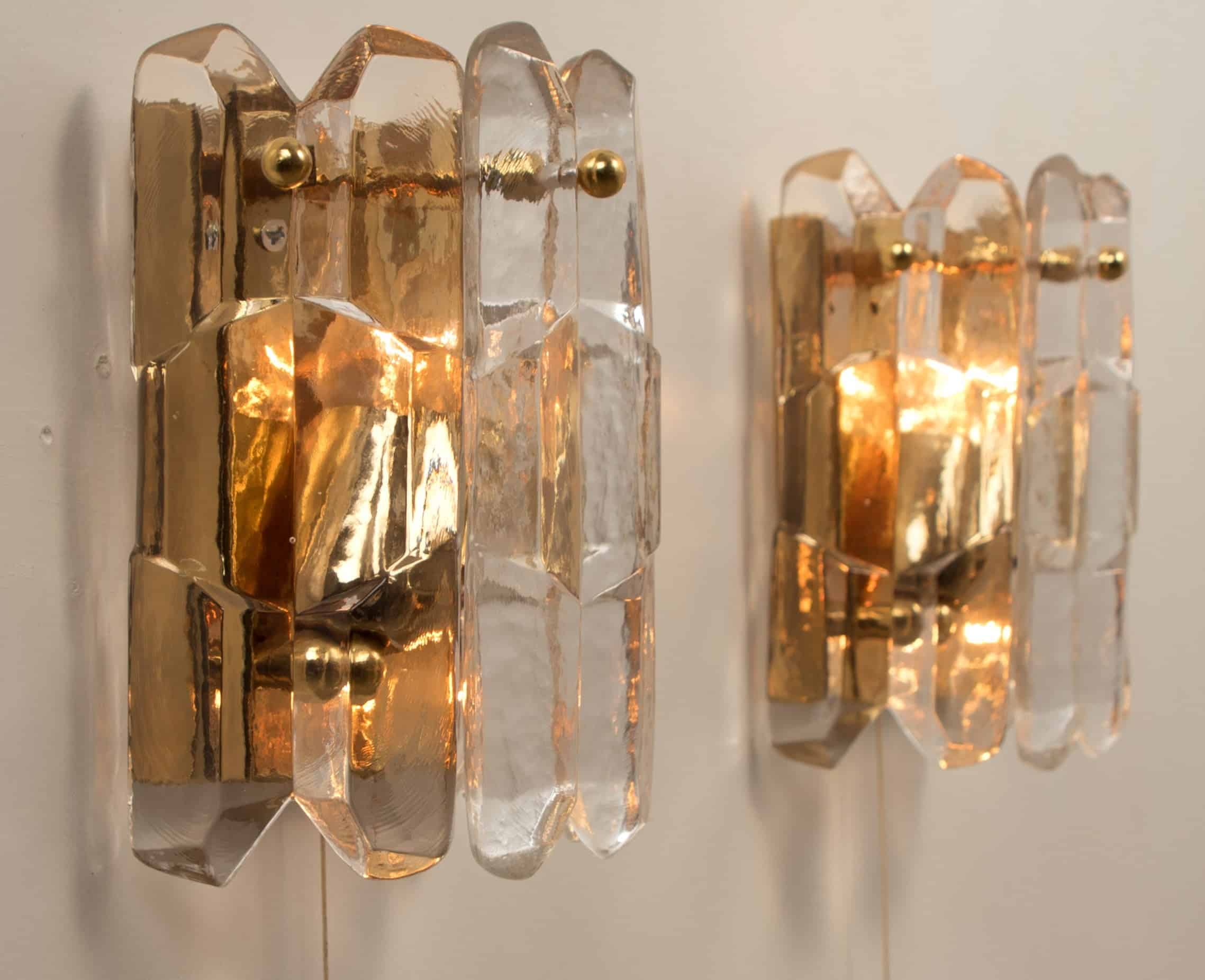 1 of 2 Pairs of Small J.T. Kalmar 'Palazzo' Wall Light Fixtures Gilt Brass