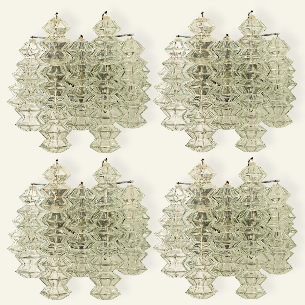 1 of the 4 Pagoda Chrome and Glass Sconces Wall Lights by Kalmar, Vienna 1969