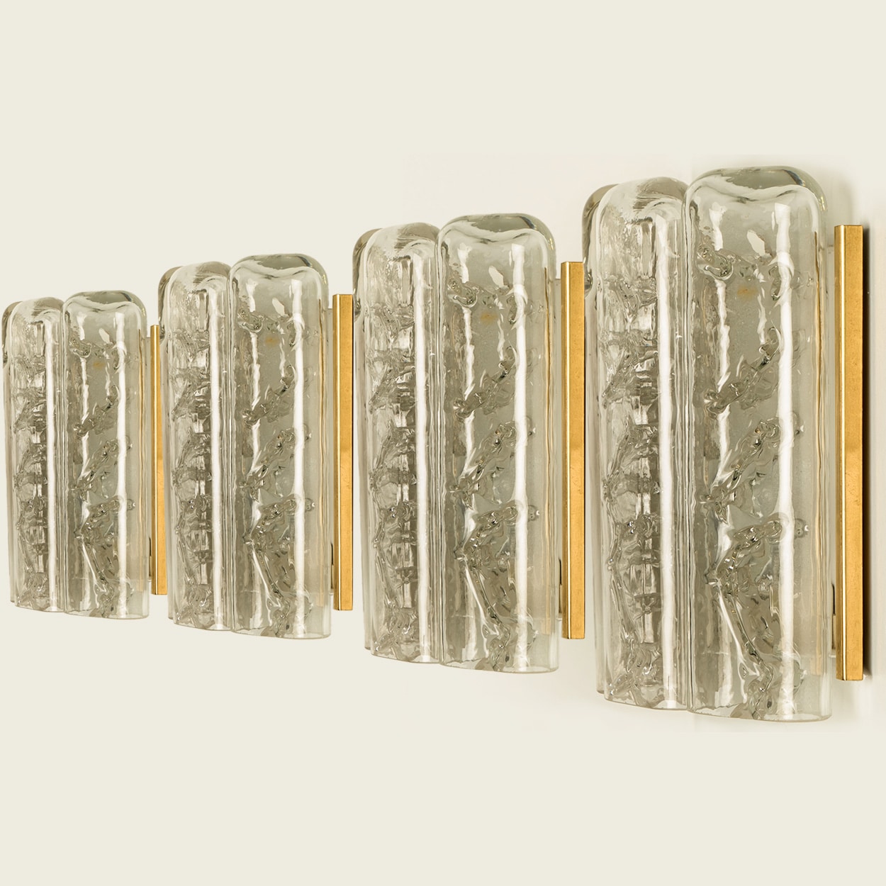 1 of the 5 Structured Blown Glass and Brass Wall Sconces by Doria, 1960