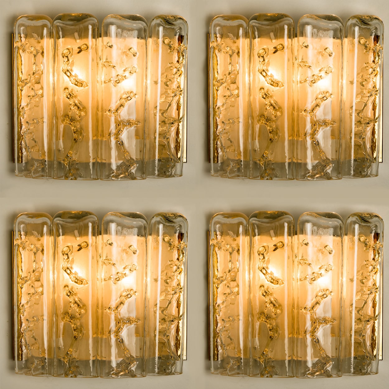 1 of the 5 Structured Blown Glass and Brass Wall Sconces by Doria, 1960