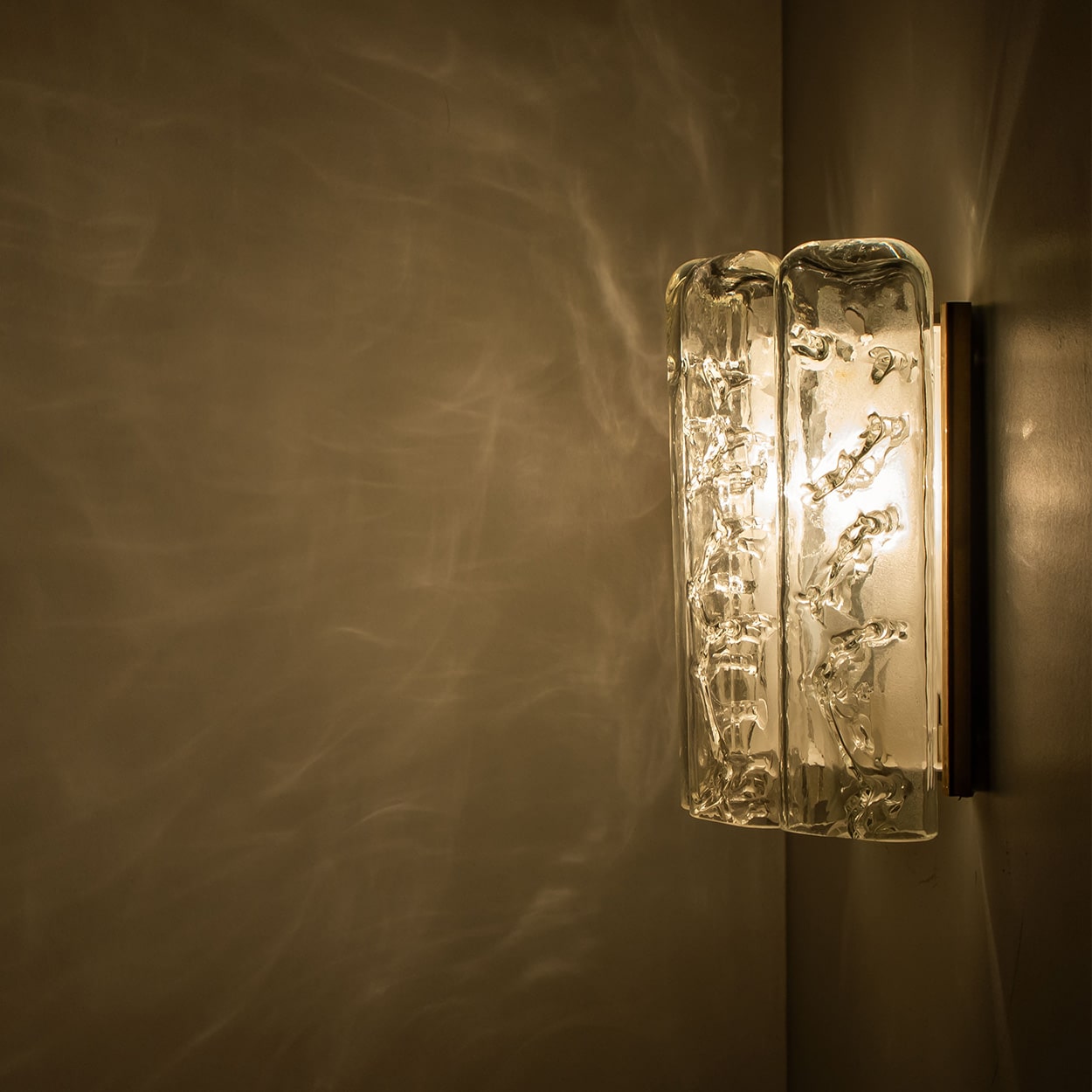 1 of the 5 Structured Blown Glass and Brass Wall Sconces by Doria, 1960