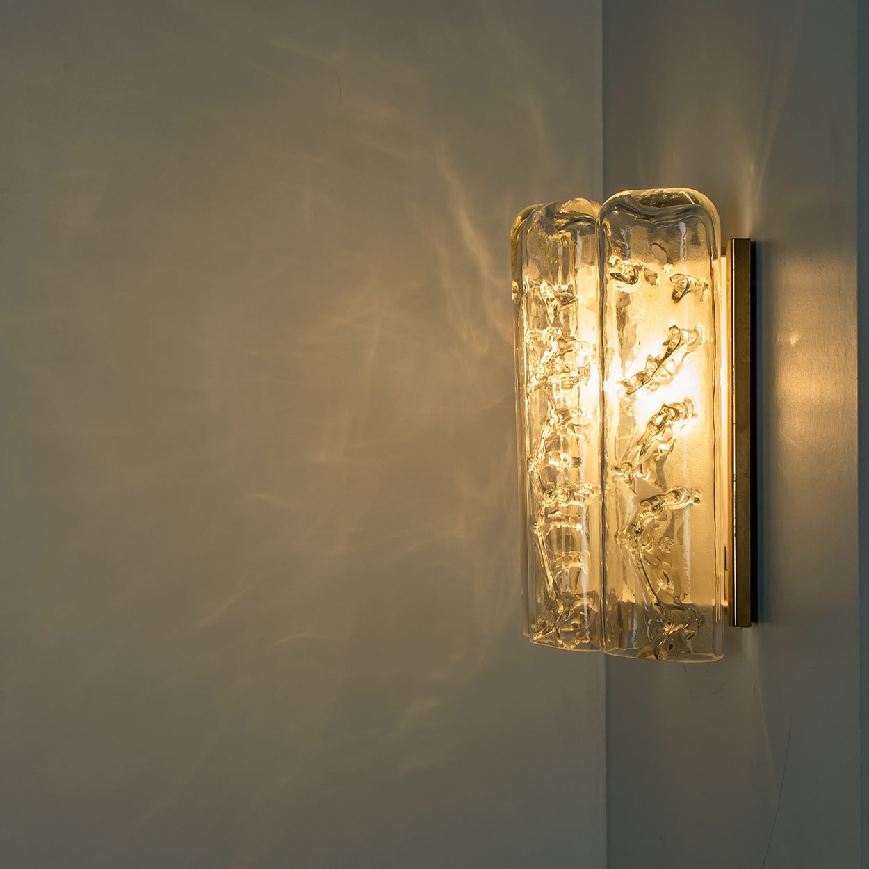 1 of the 5 Structured Blown Glass and Brass Wall Sconces by Doria, 1960