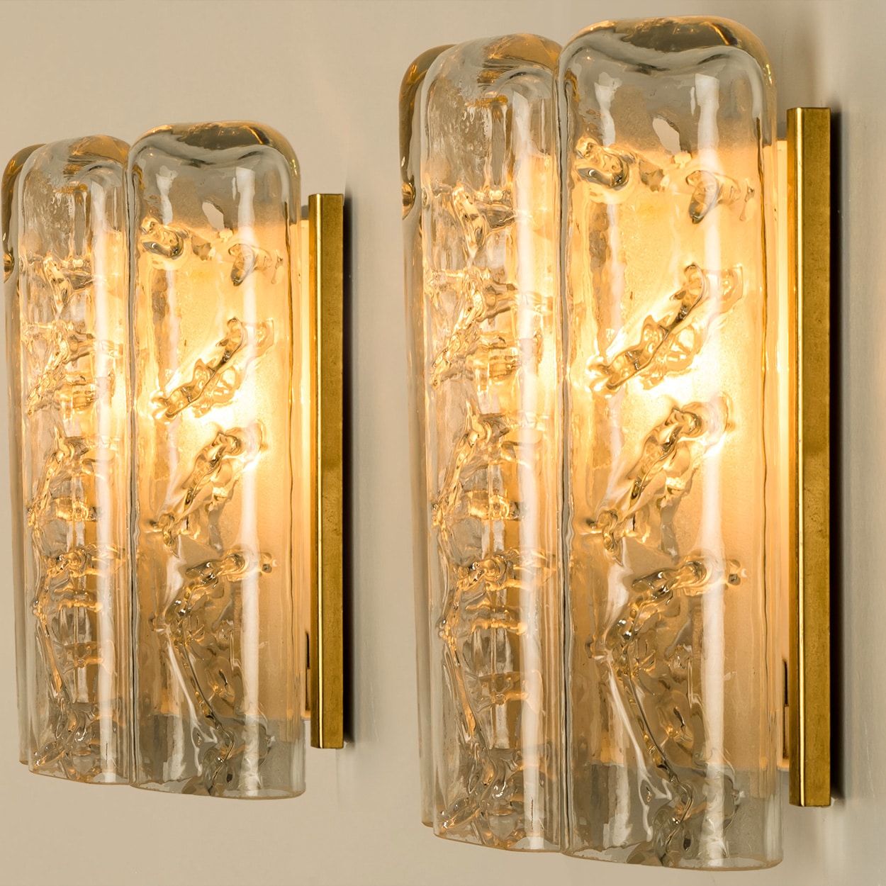 1 of the 5 Structured Blown Glass and Brass Wall Sconces by Doria, 1960