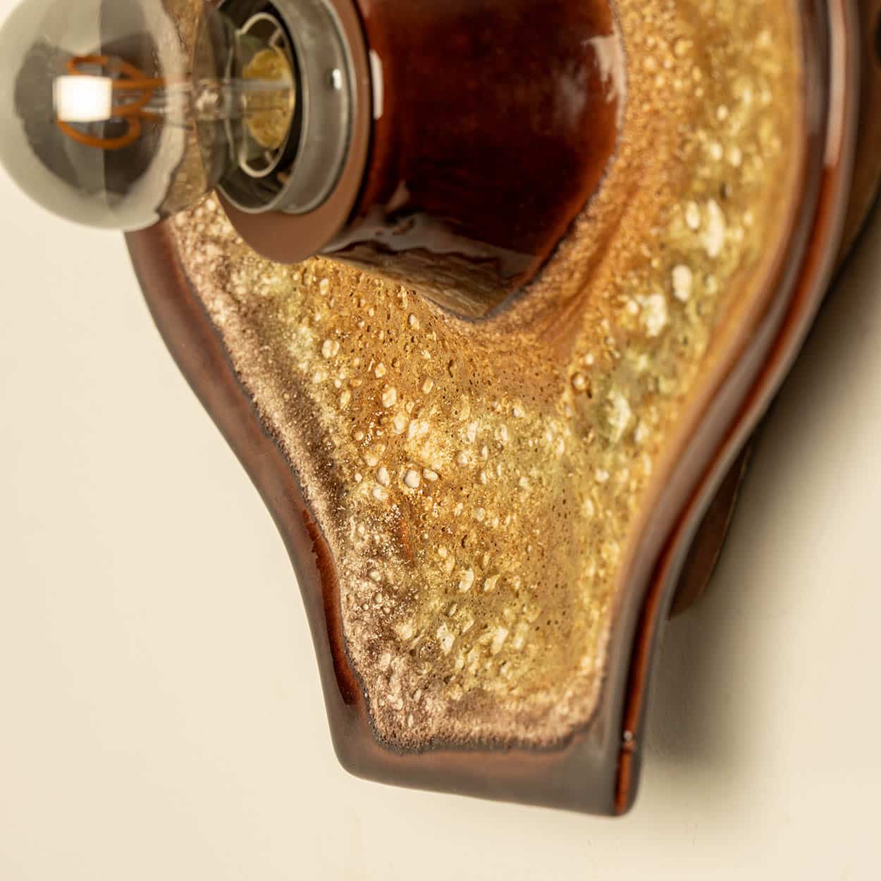 Set of 2 Ochre Oval Ceramic Wall Lights Fat Lava Style, 1970