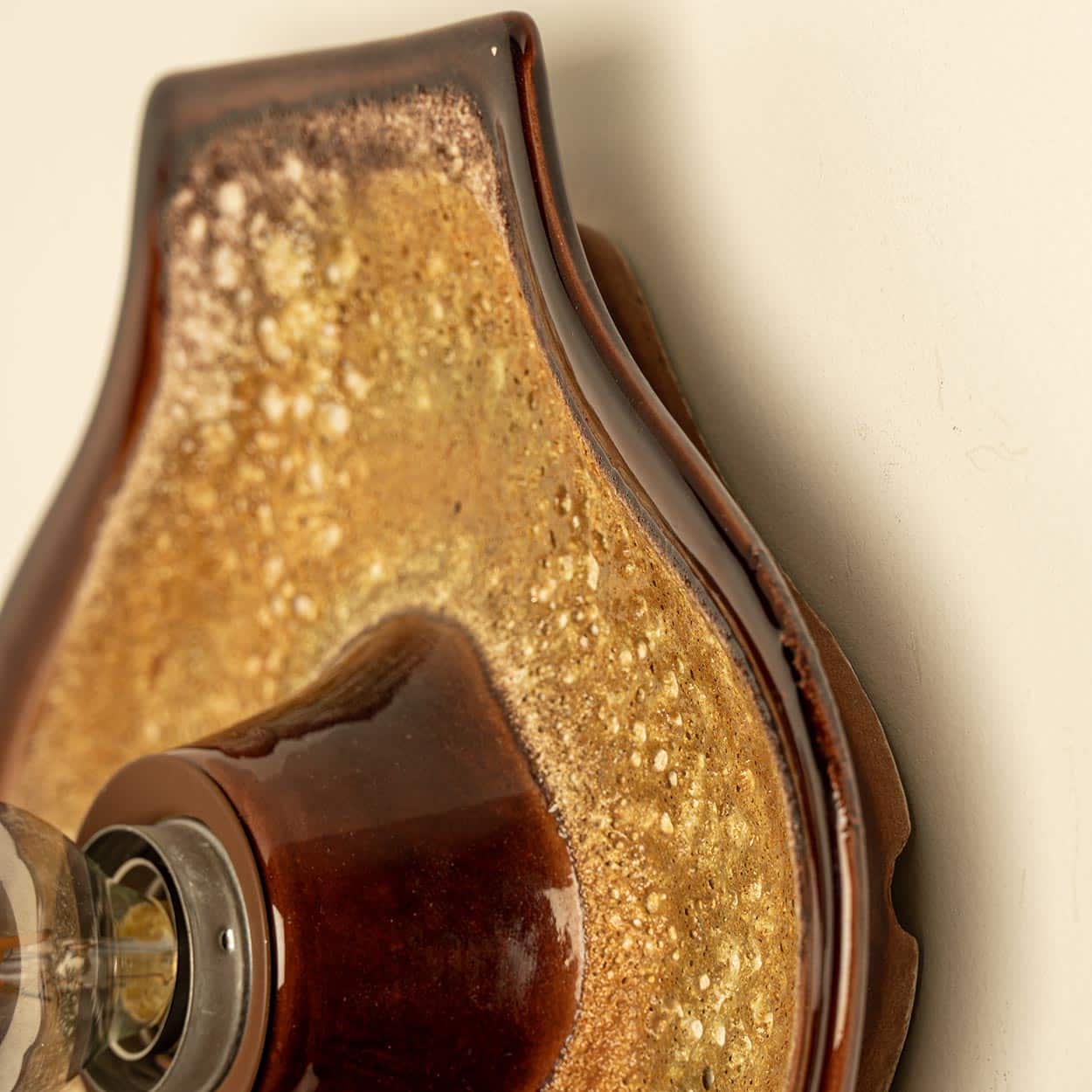 Set of 2 Ochre Oval Ceramic Wall Lights Fat Lava Style, 1970