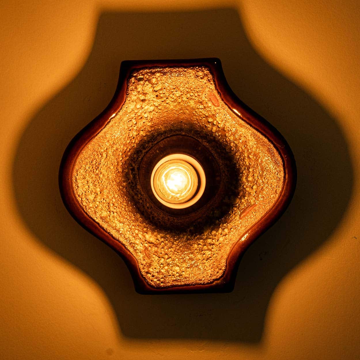 Set of 2 Ochre Oval Ceramic Wall Lights Fat Lava Style, 1970