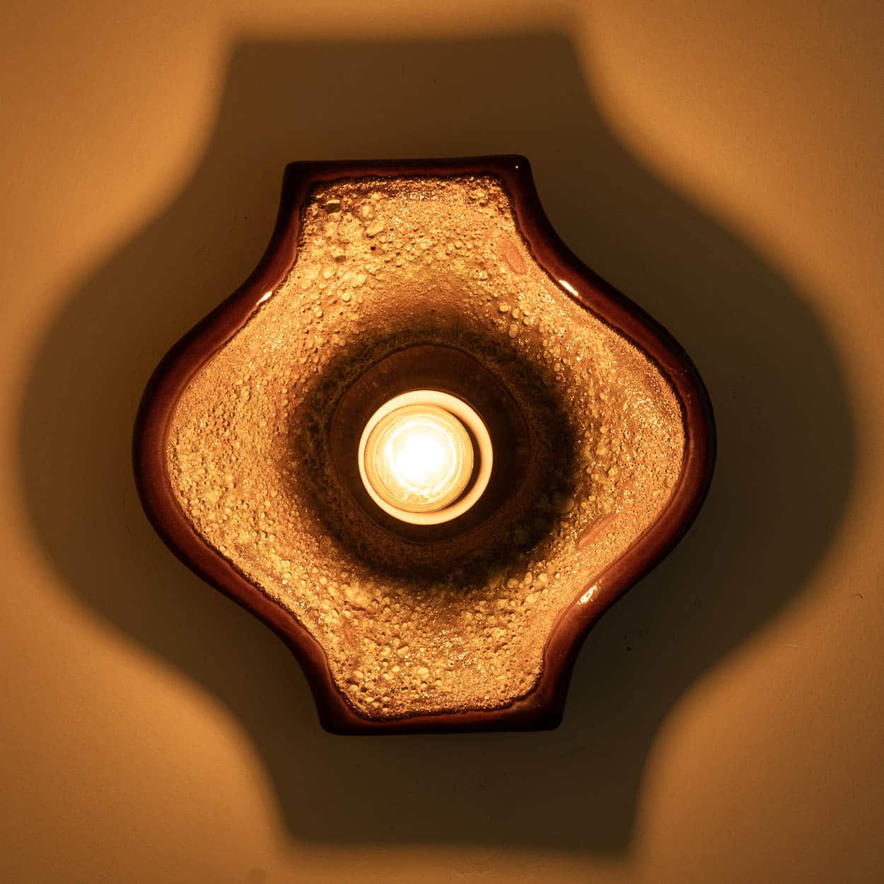 Set of 2 Ochre Oval Ceramic Wall Lights Fat Lava Style, 1970