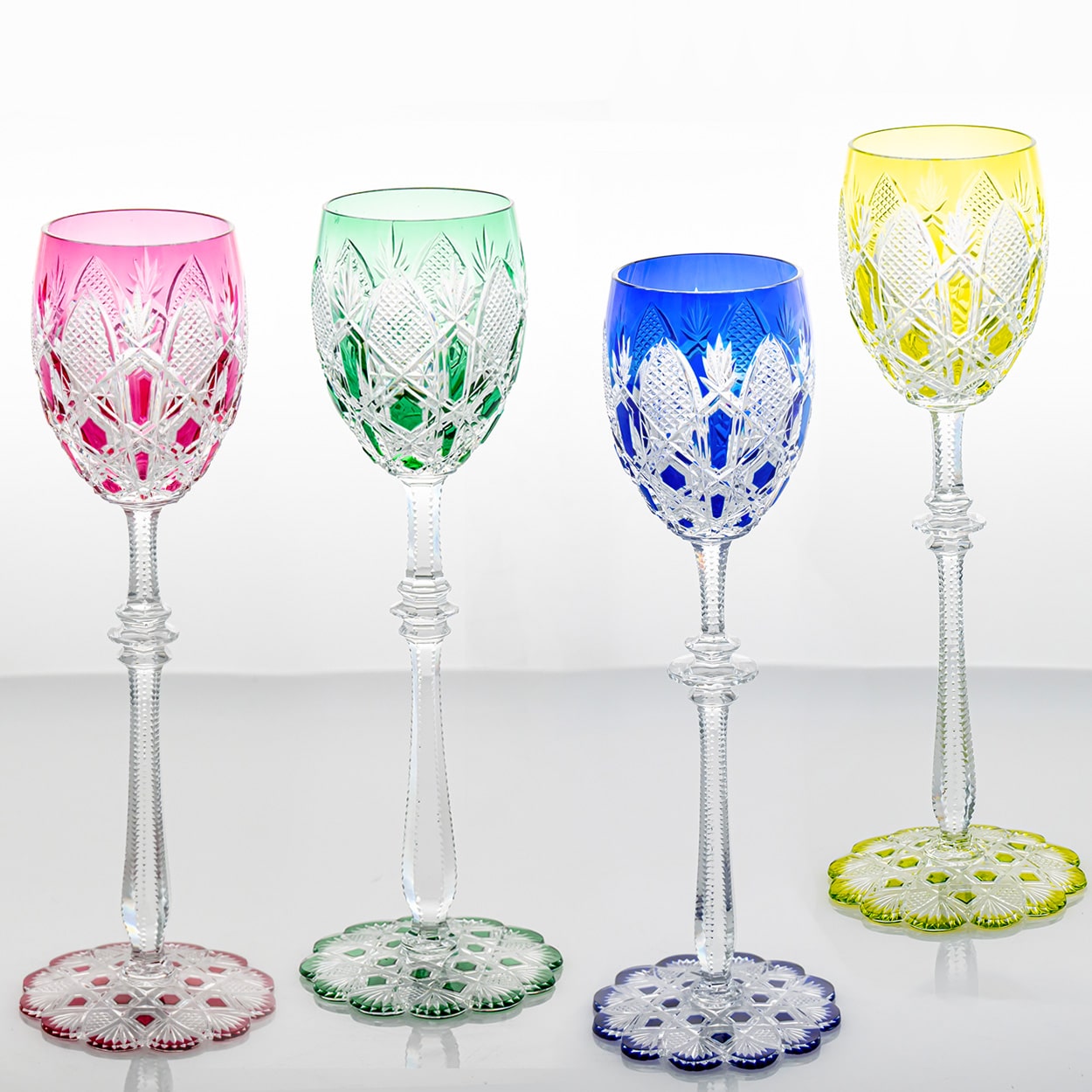 Set of 4 Multicolor Baccarat Crystal Tsar Glasses, France
