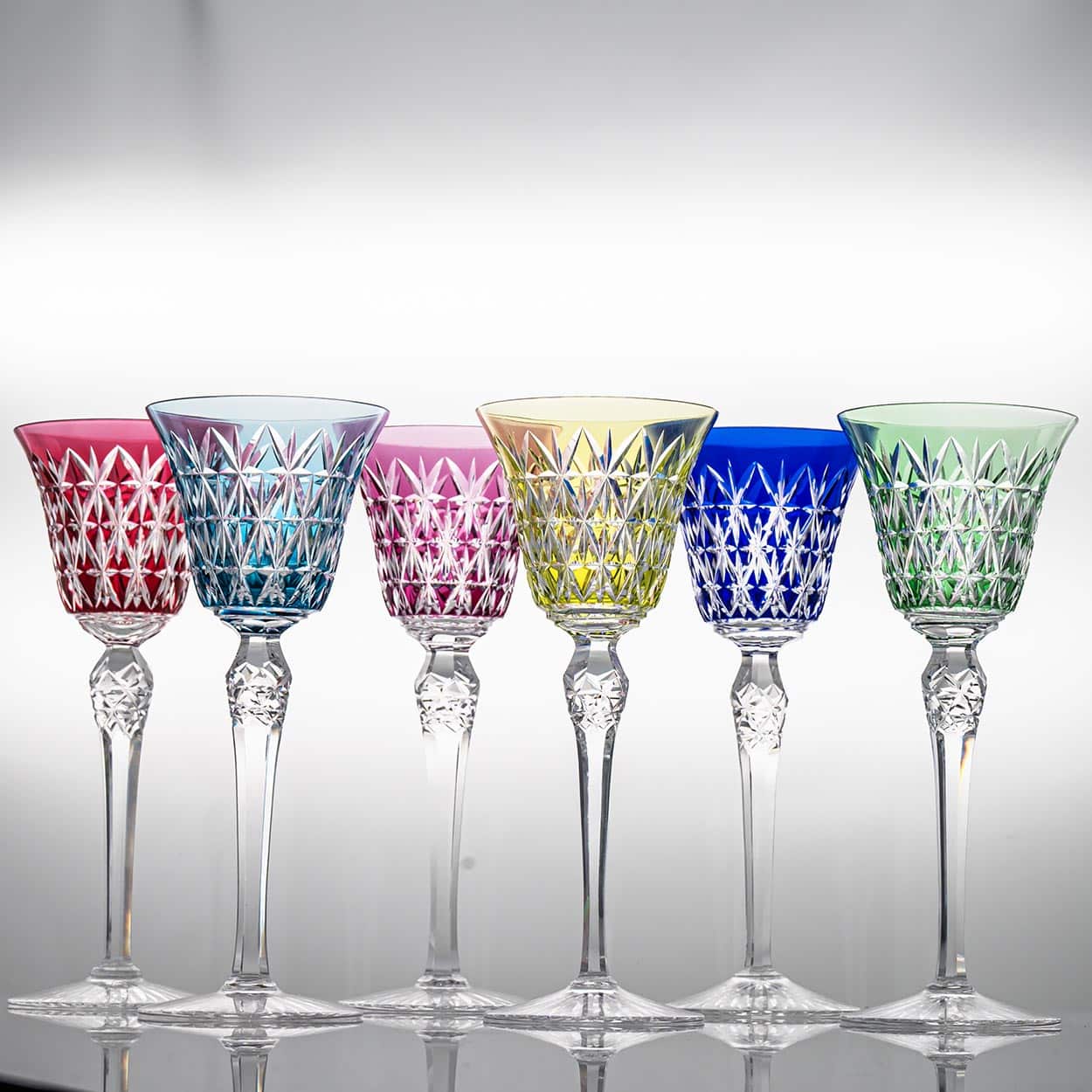 Set of 6 Multicolor Baccarat Crystal Glasses, France