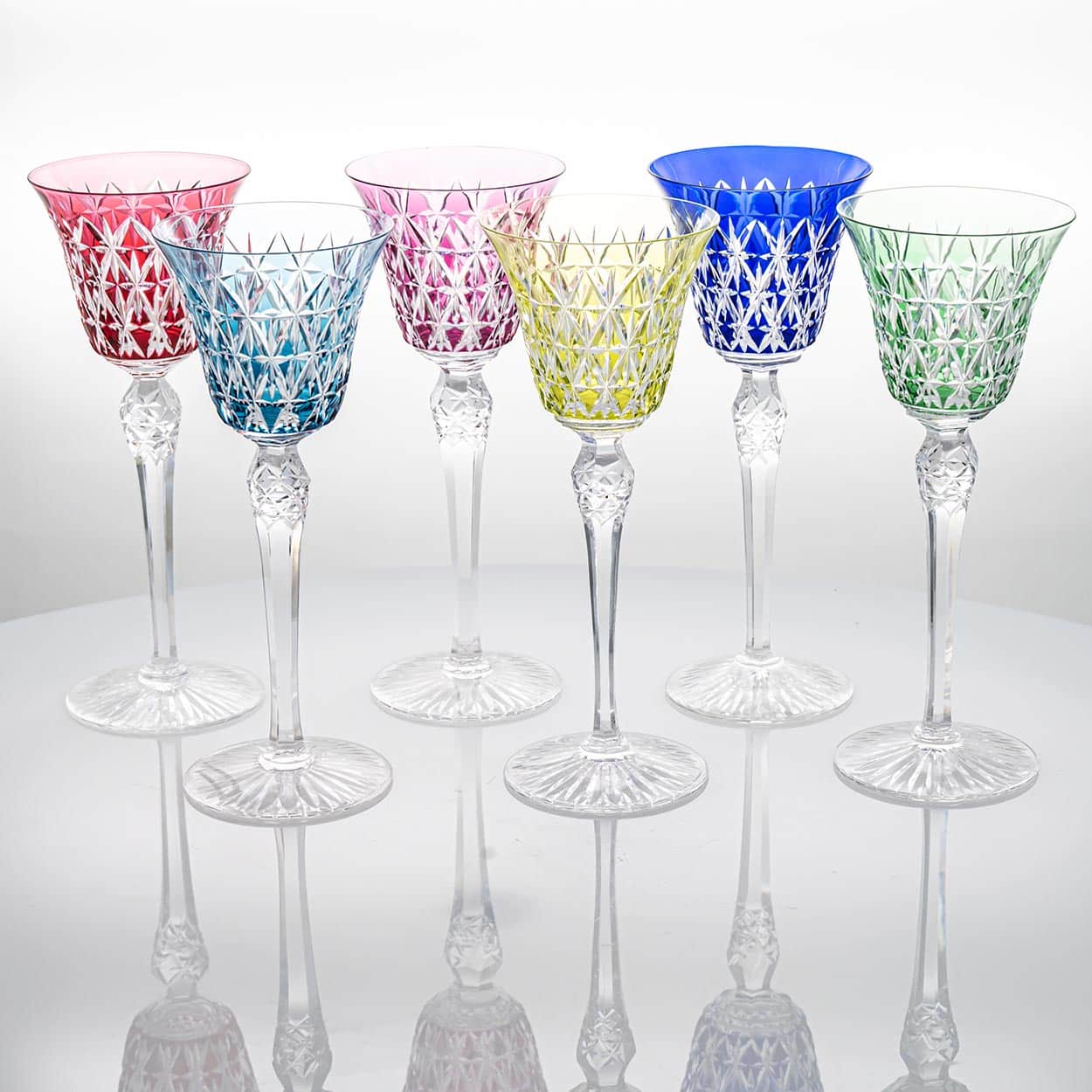 Set of 6 Multicolor Baccarat Crystal Glasses, France