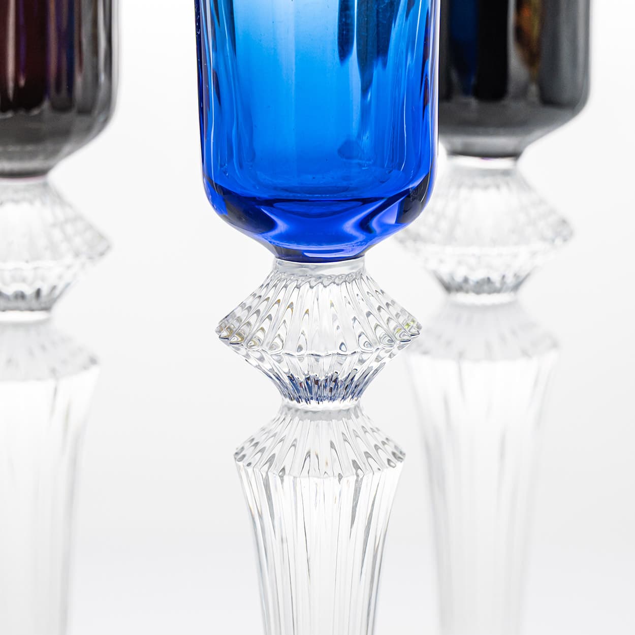 Set of 6 Multicolor Baccarat Mille Nuits Champagne Flutes, France