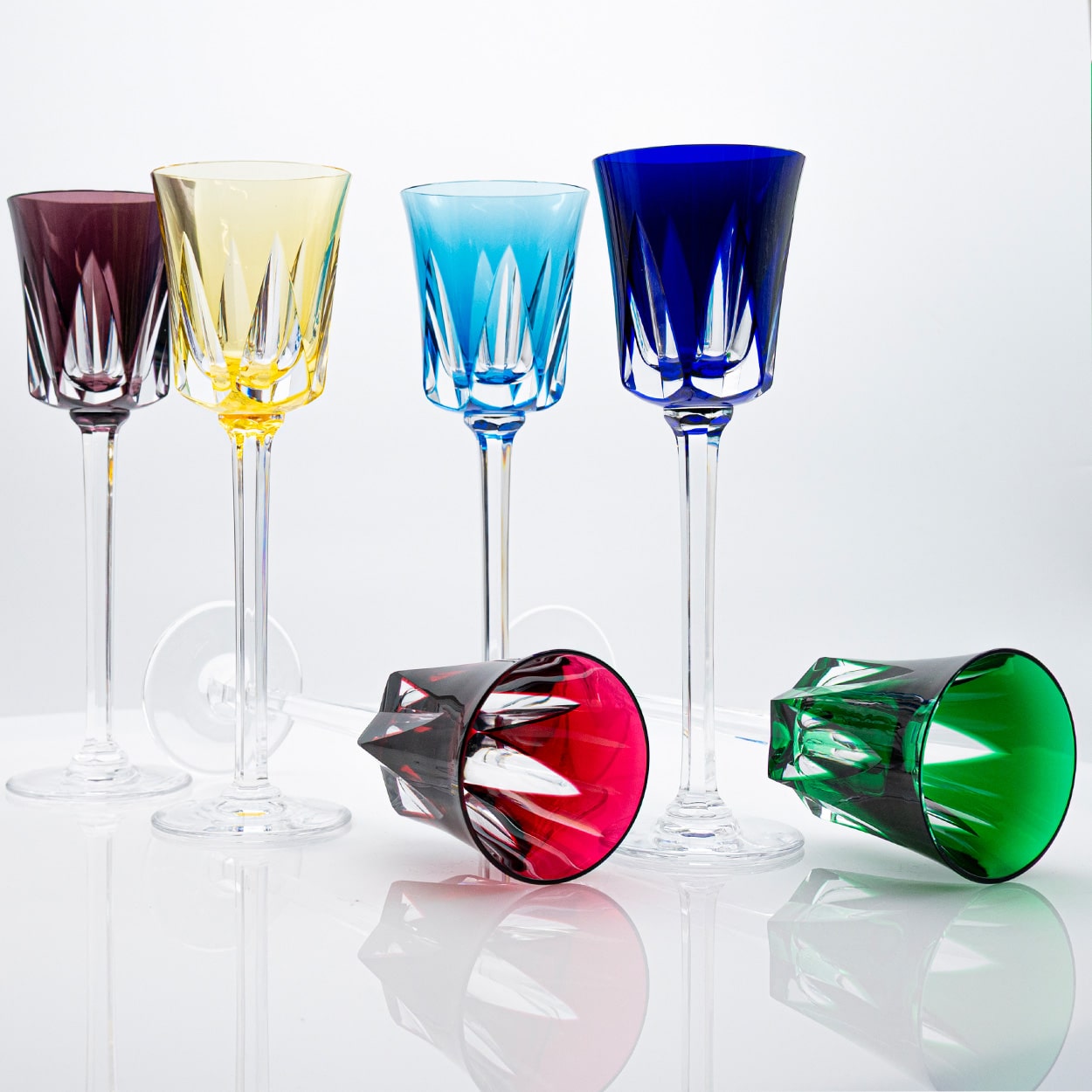 Set of 6 Multicolor Crystal Glasses, Segovie Couleurs by Sèvres, France
