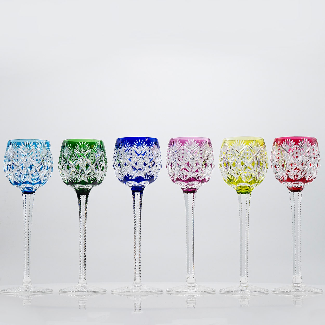 Set of 6 Multicolor St Louis Florence Crystal Glasses, France 1967