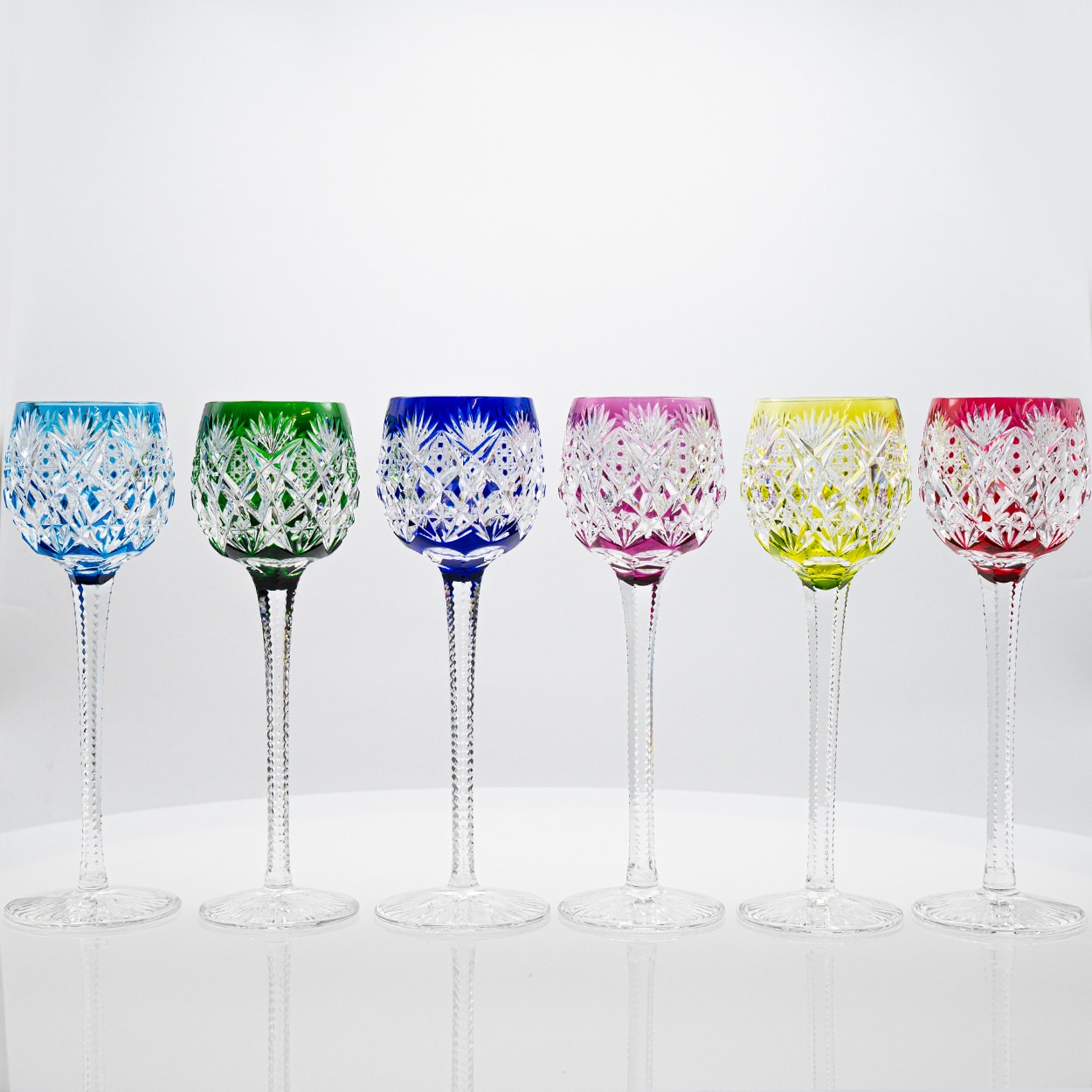 Set of 6 Multicolor St Louis Florence Crystal Glasses, France 1967