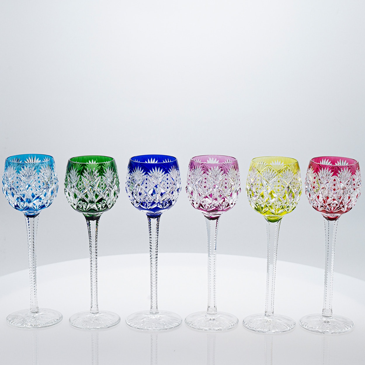 Set of 6 Multicolor St Louis Florence Crystal Glasses, France 1967