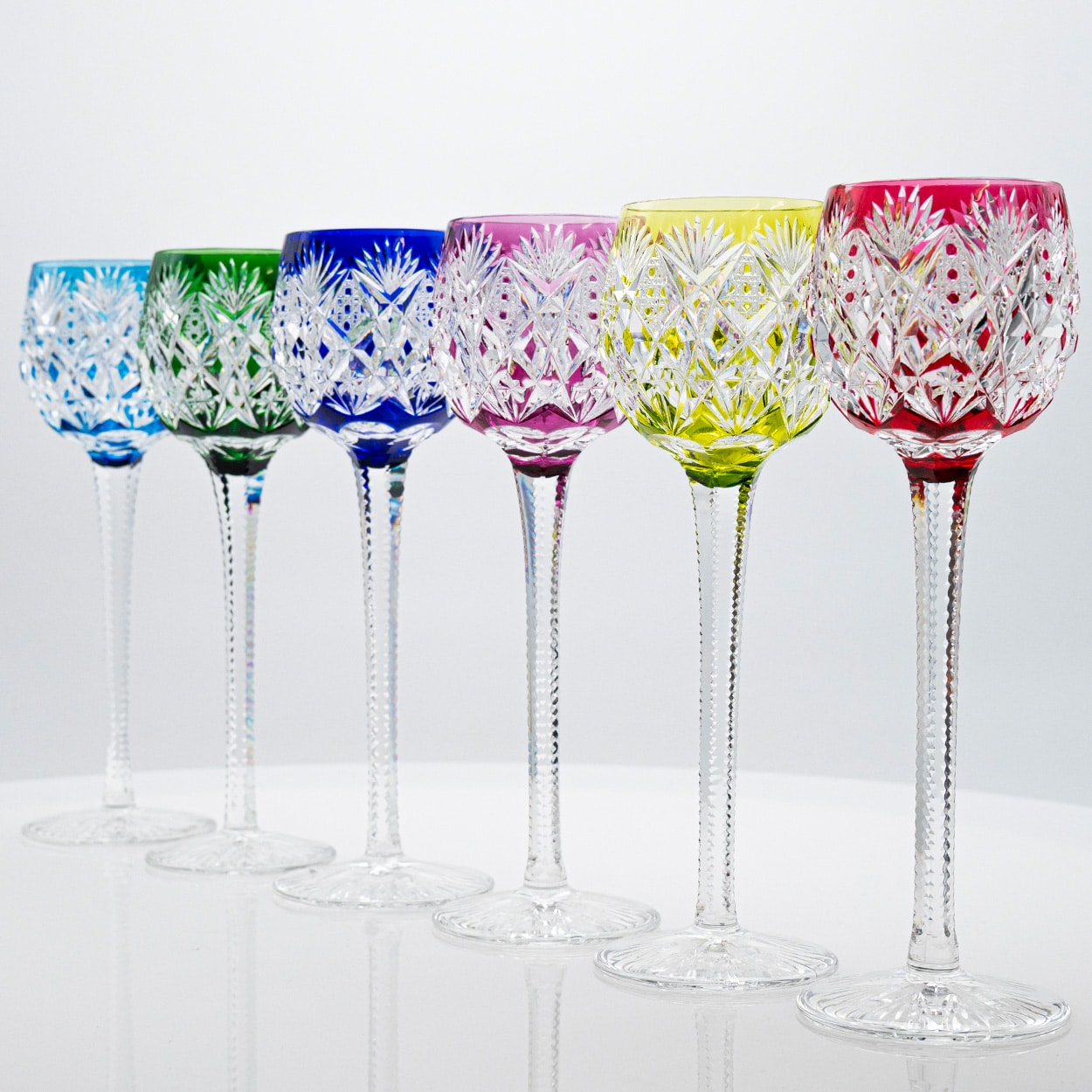 Set of 6 Multicolor St Louis Florence Crystal Glasses, France 1967