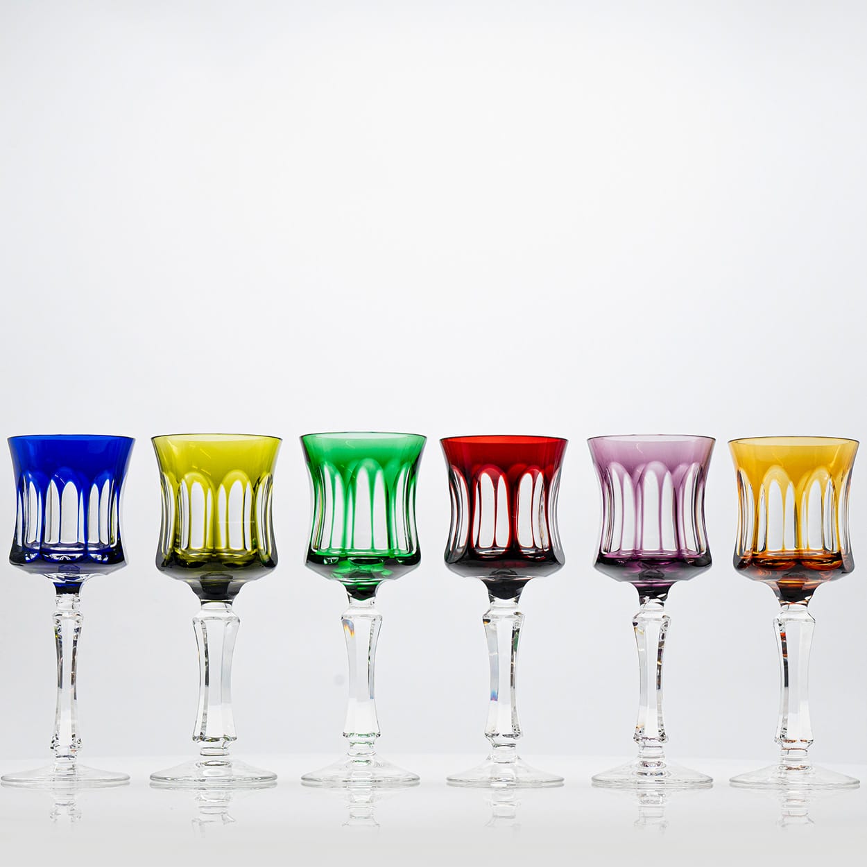 Set of 6 Multicolor Crystal Glasses, Couley by Sèvres, France