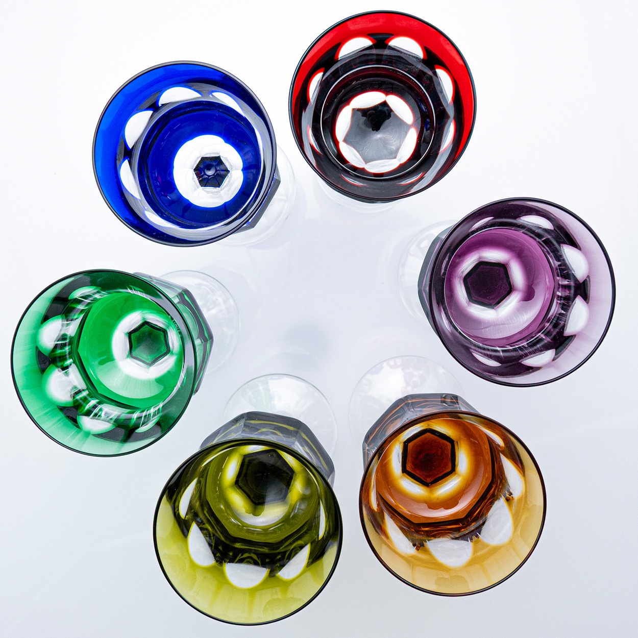 Set of 6 Multicolor Crystal Glasses, Couley by Sèvres, France