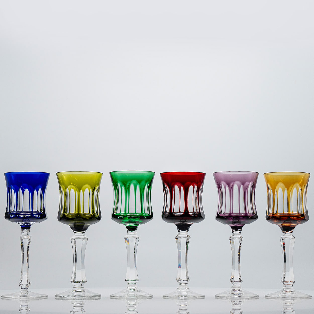 Set of 6 Multicolor Crystal Glasses, Couley by Sèvres, France