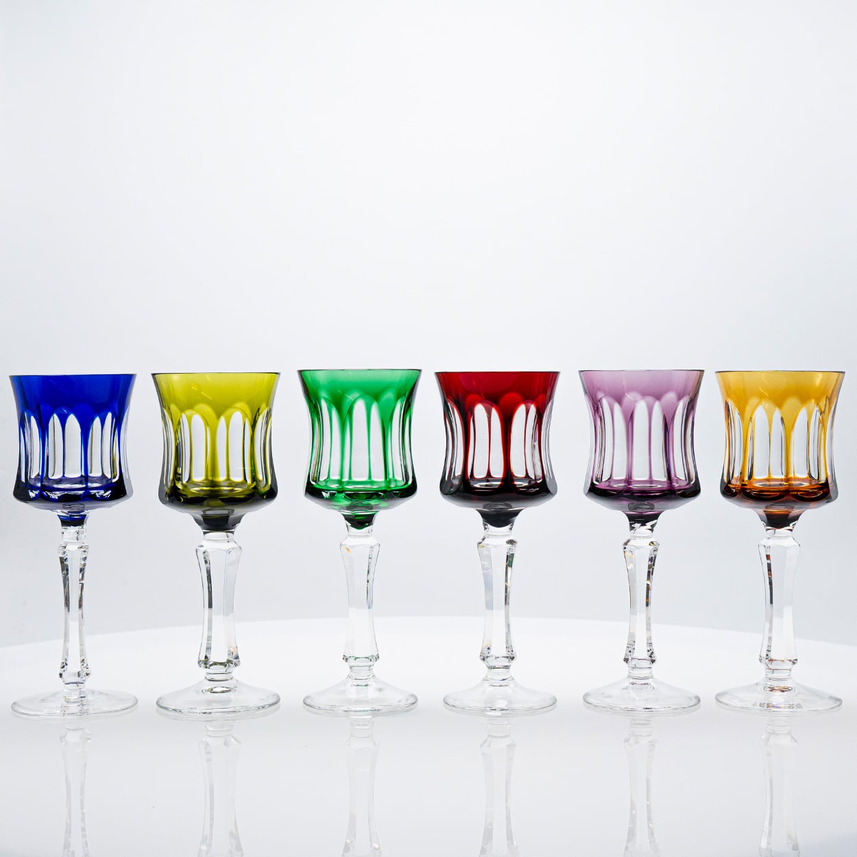 Set of 6 Multicolor Crystal Glasses, Couley by Sèvres, France