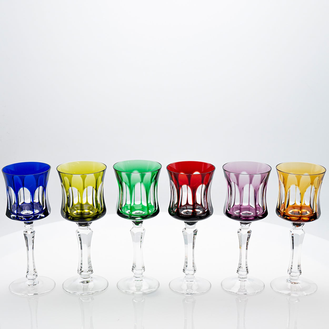 Set of 6 Multicolor Crystal Glasses, Couley by Sèvres, France