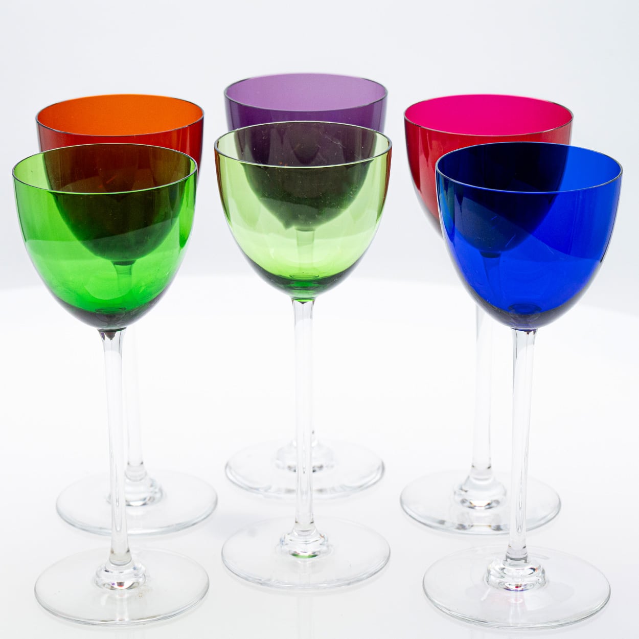 Set of 6 Multicolor Baccarat Crystal Wine Glasses Perfection, France