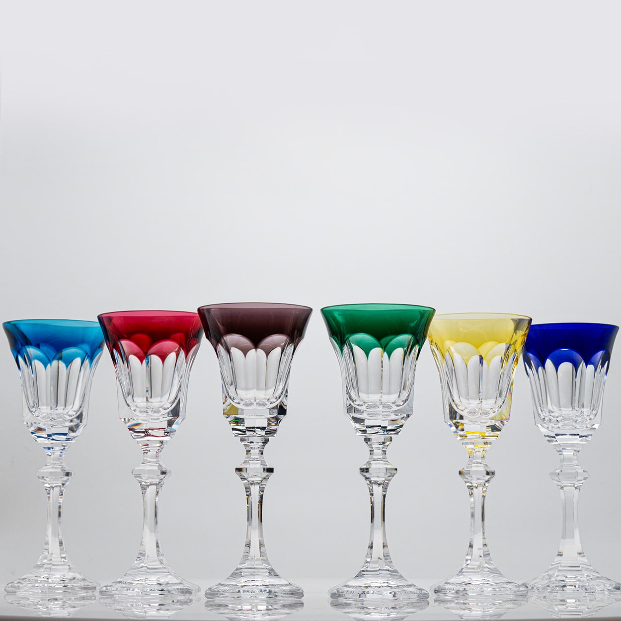 Set of 6 Multi Color Edges Crystal Glasses by Sèvres, France