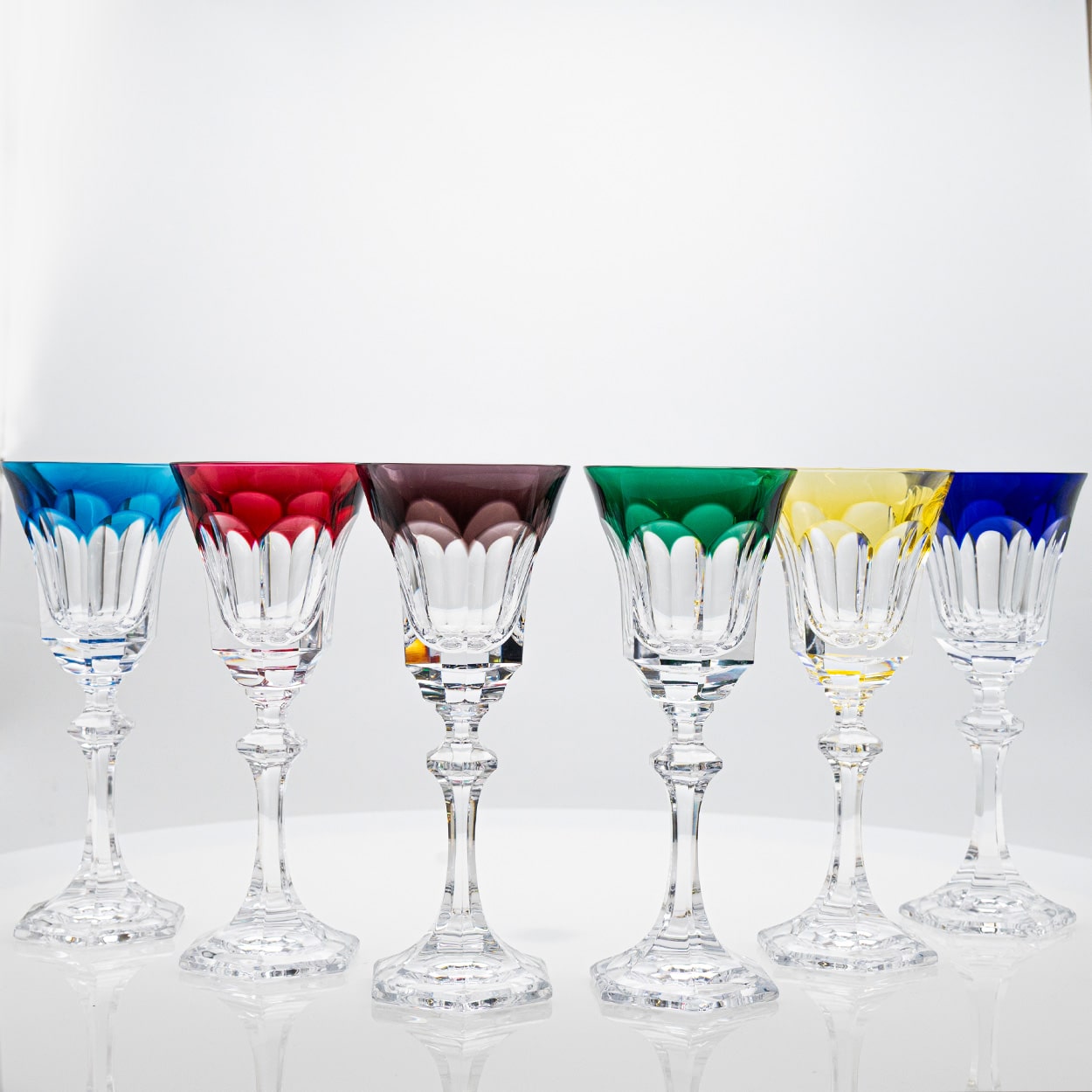 Set of 6 Multi Color Edges Crystal Glasses by Sèvres, France