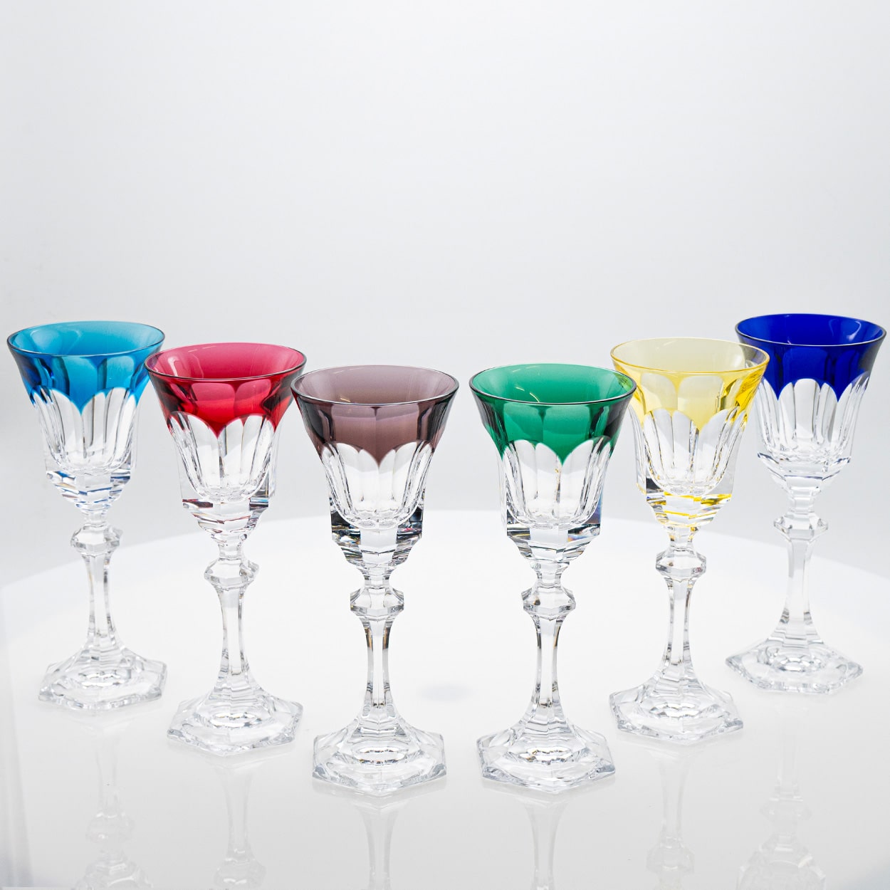 Set of 6 Multi Color Edges Crystal Glasses by Sèvres, France