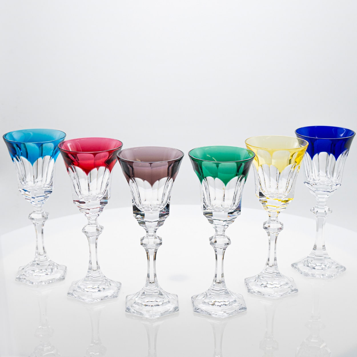 Set of 6 Multi Color Edges Crystal Glasses by Sèvres, France