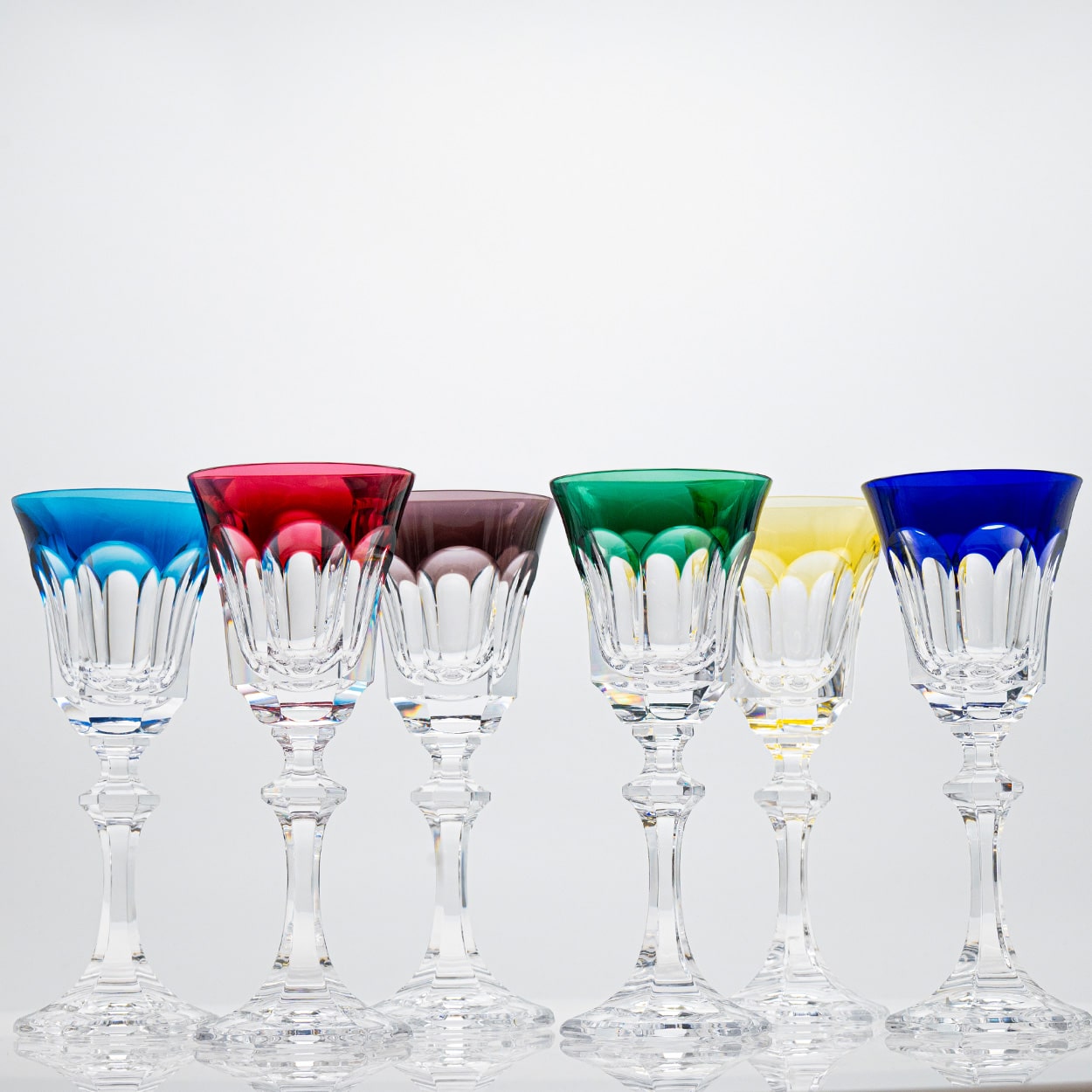 Set of 6 Multi Color Edges Crystal Glasses by Sèvres, France