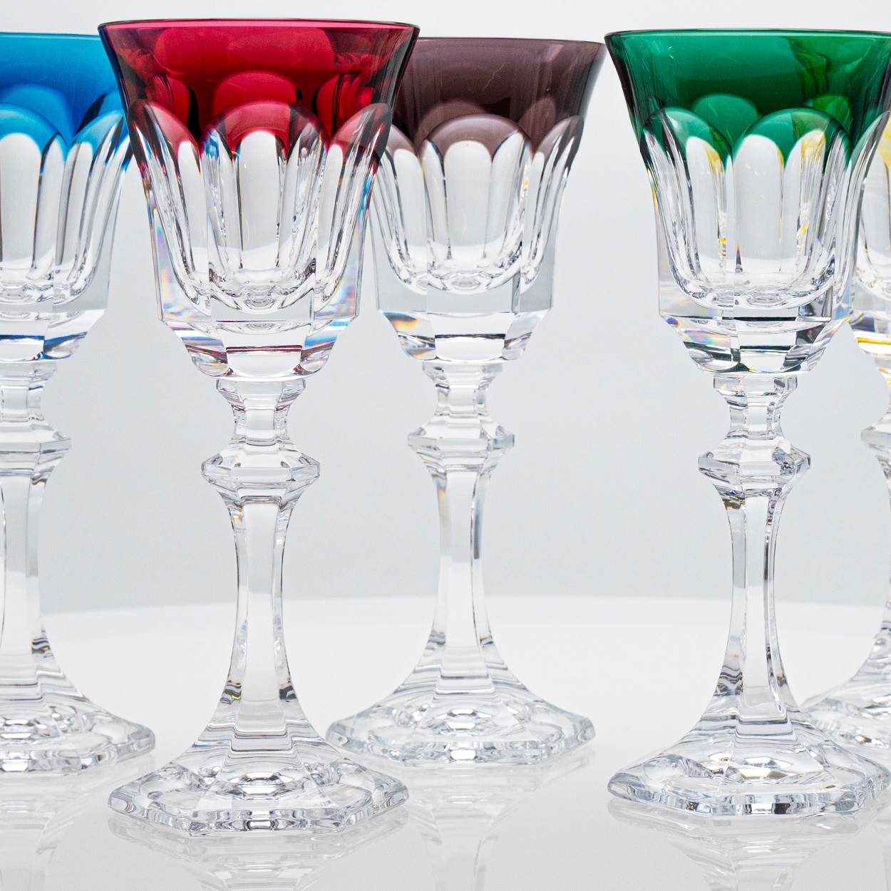Set of 6 Multi Color Edges Crystal Glasses by Sèvres, France
