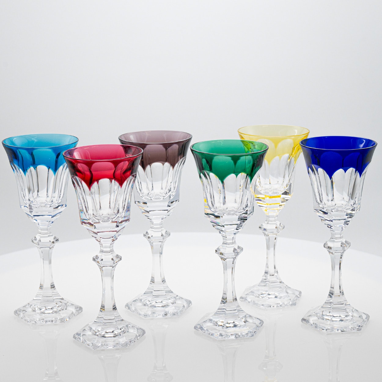 Set of 6 Multi Color Edges Crystal Glasses by Sèvres, France
