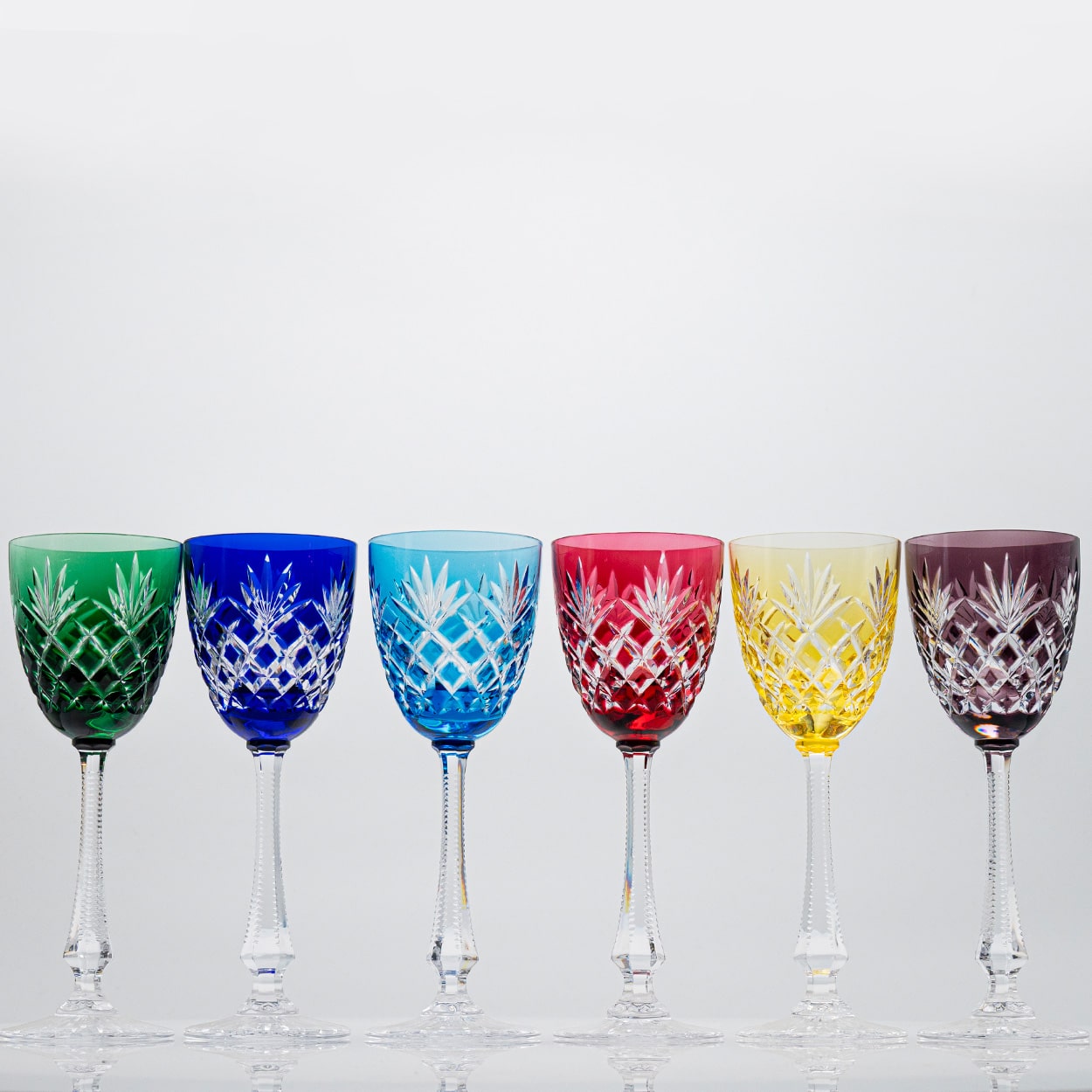 Set of 6 Multi Color Ice Crystal Glasses by Sèvres, France