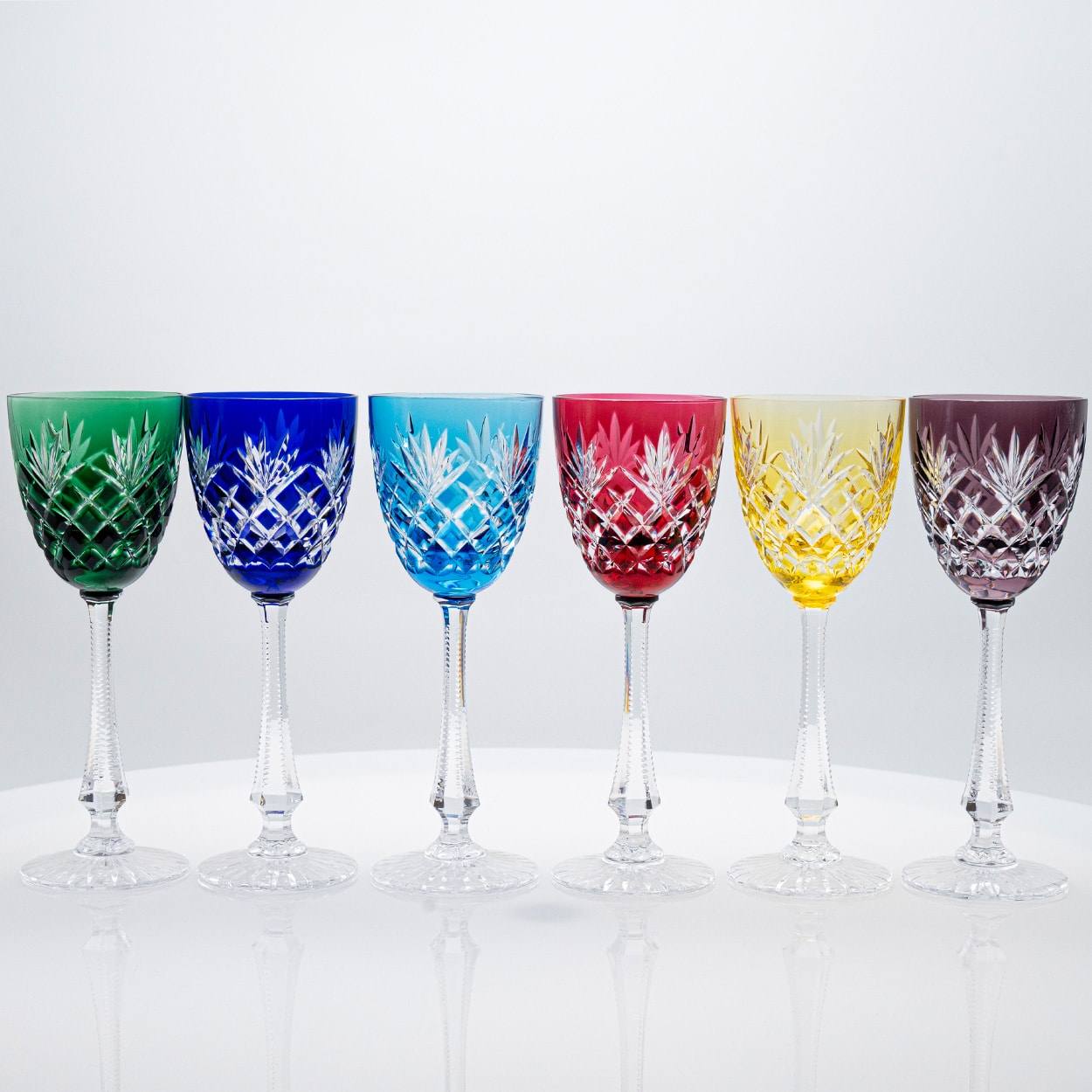 Set of 6 Multi Color Ice Crystal Glasses by Sèvres, France