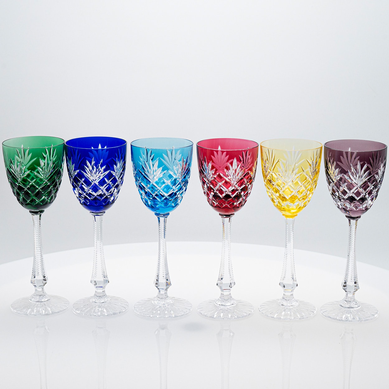 Set of 6 Multi Color Ice Crystal Glasses by Sèvres, France