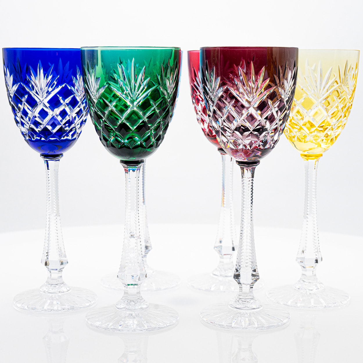 Set of 6 Multi Color Ice Crystal Glasses by Sèvres, France