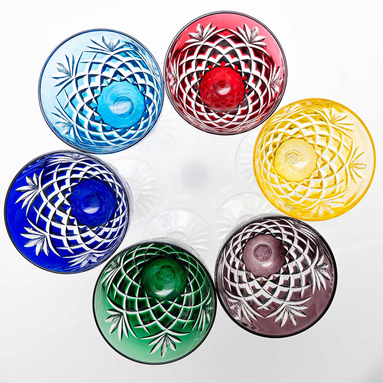 Set of 6 Multi Color Ice Crystal Glasses by Sèvres, France