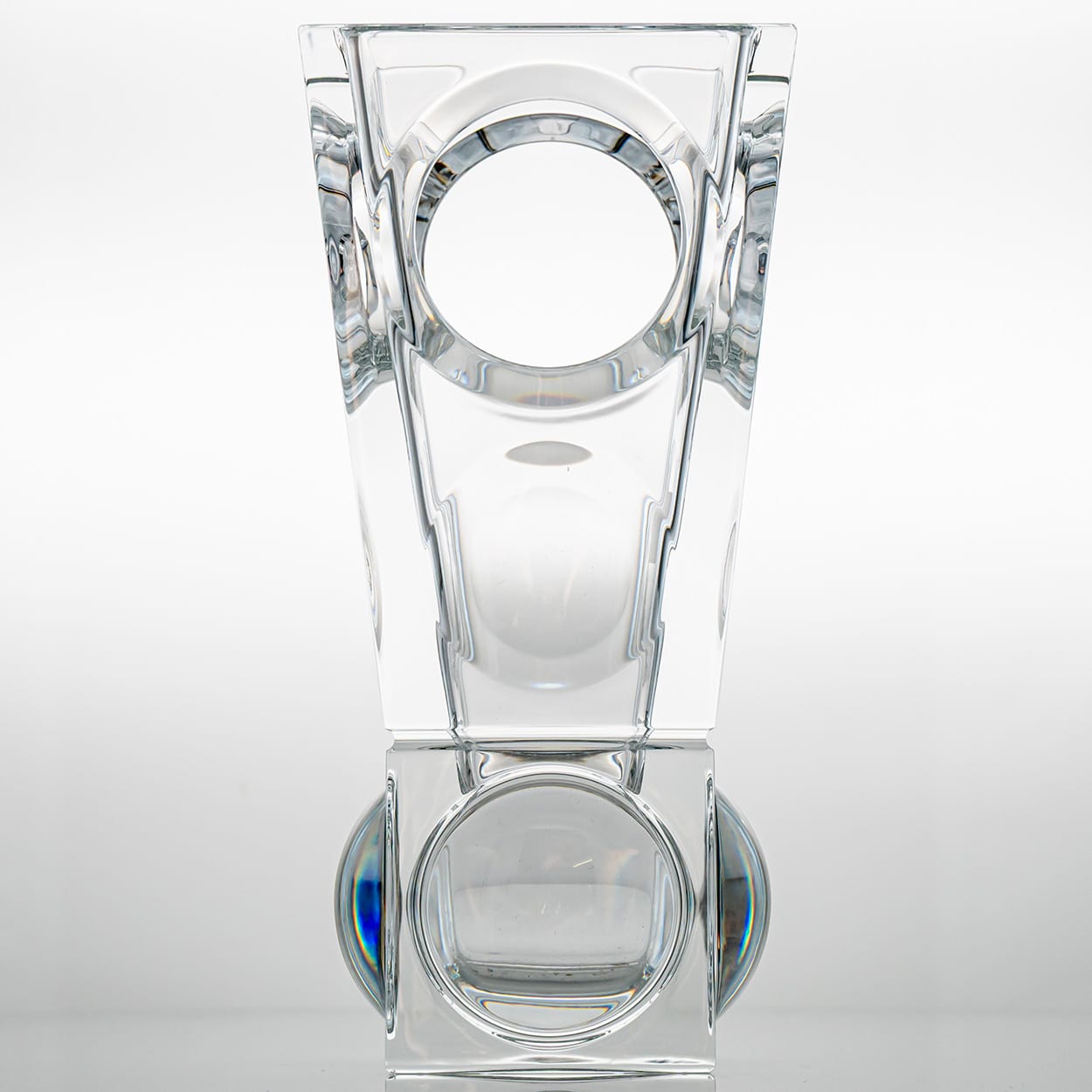 Rectangular Baccarat Signed Geode Clear Crystal Vase with Holes, France