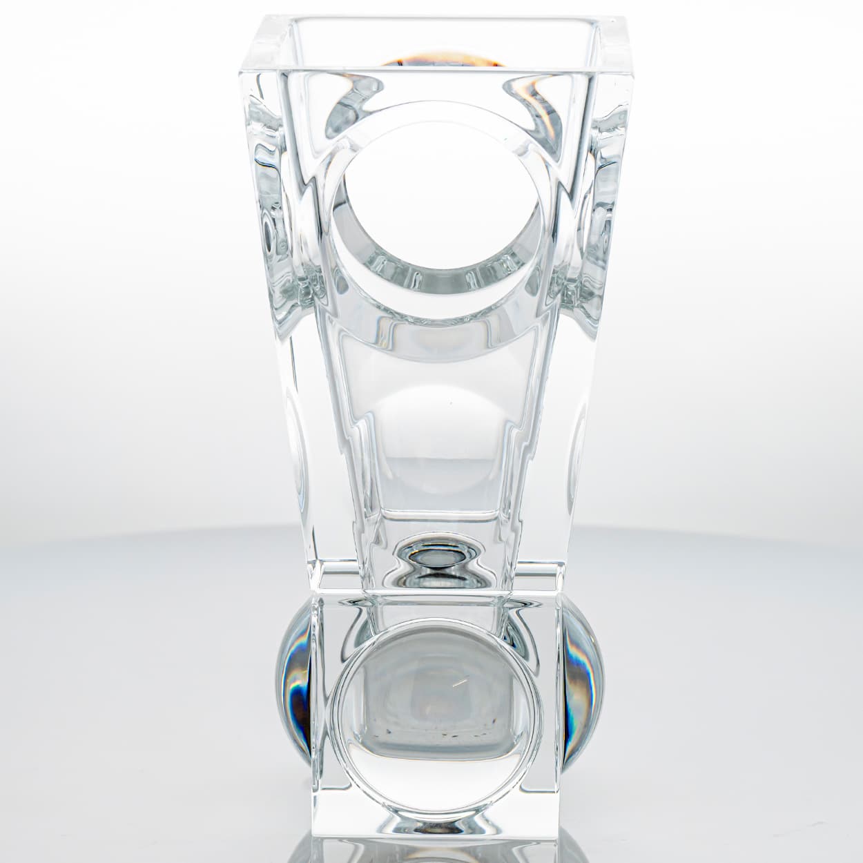 Rectangular Baccarat Signed Geode Clear Crystal Vase with Holes, France