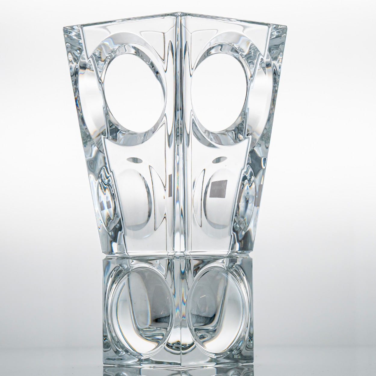 Rectangular Baccarat Signed Geode Clear Crystal Vase with Holes, France